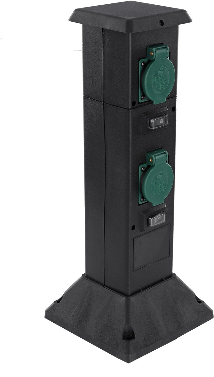 Poteau de jardin Q-link - 4 x prise - mise à la terre - ip44 - 40 cm - polypropylène - noir