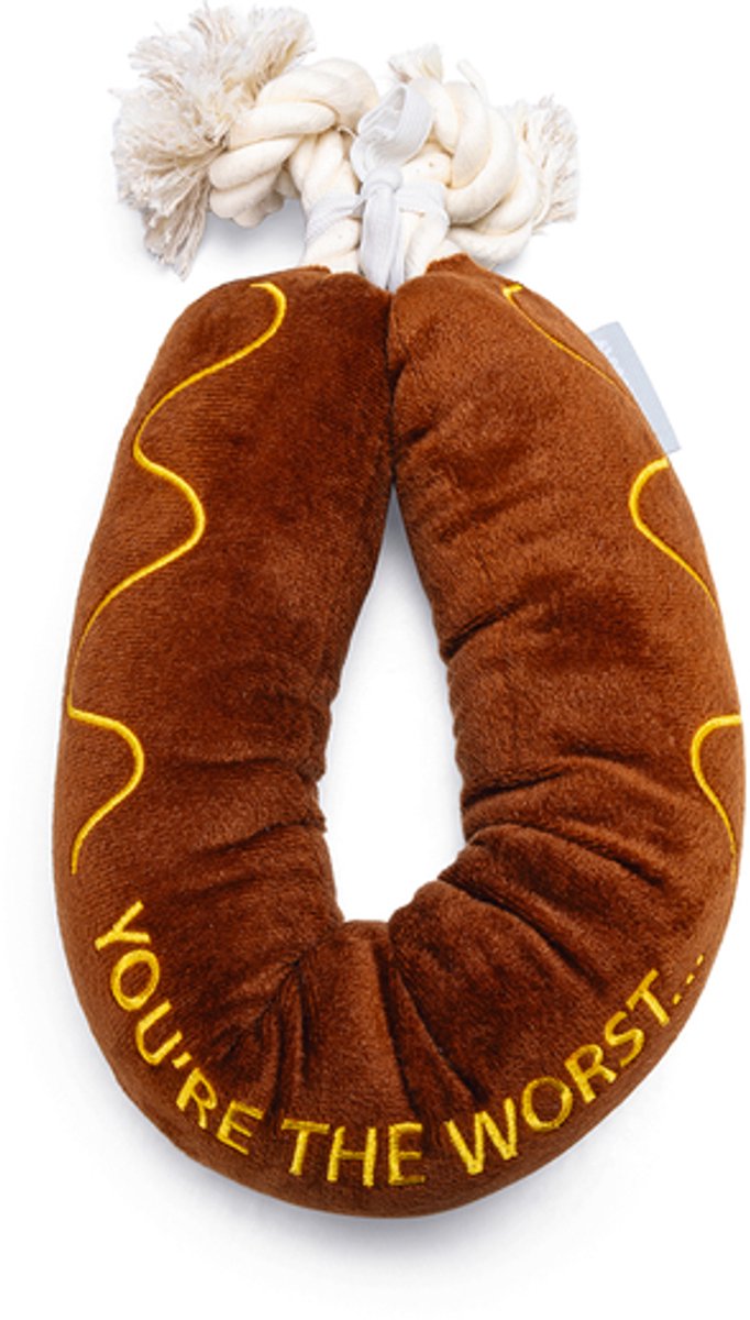 Beeztees saucisse barbecue + corde - jouet pour chien - peluche - marron - 60x7x7 cm