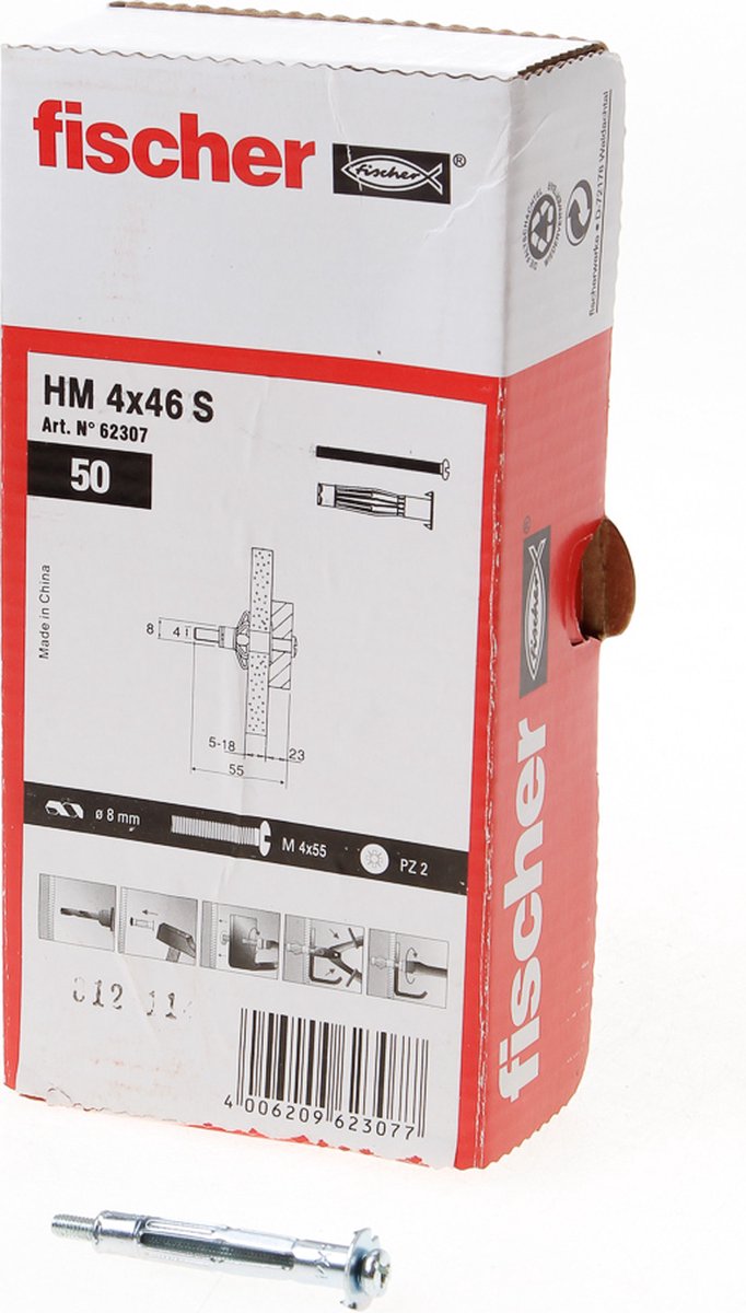 Cheville pour mur creux Fischer hm 4 x 45 s 45 mm 8 mm 519770 50 pièce(s)
