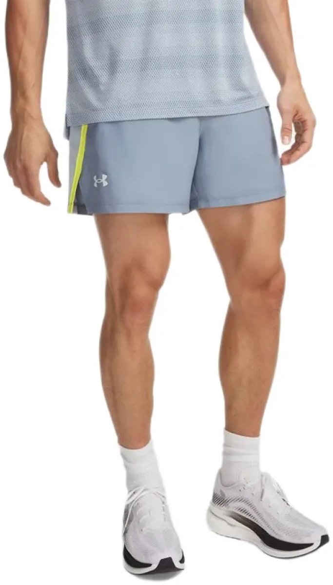 Under armour ua launch 5'' short-bleu pantalon de sport pour homme - bleu vent flash light réfléchissant