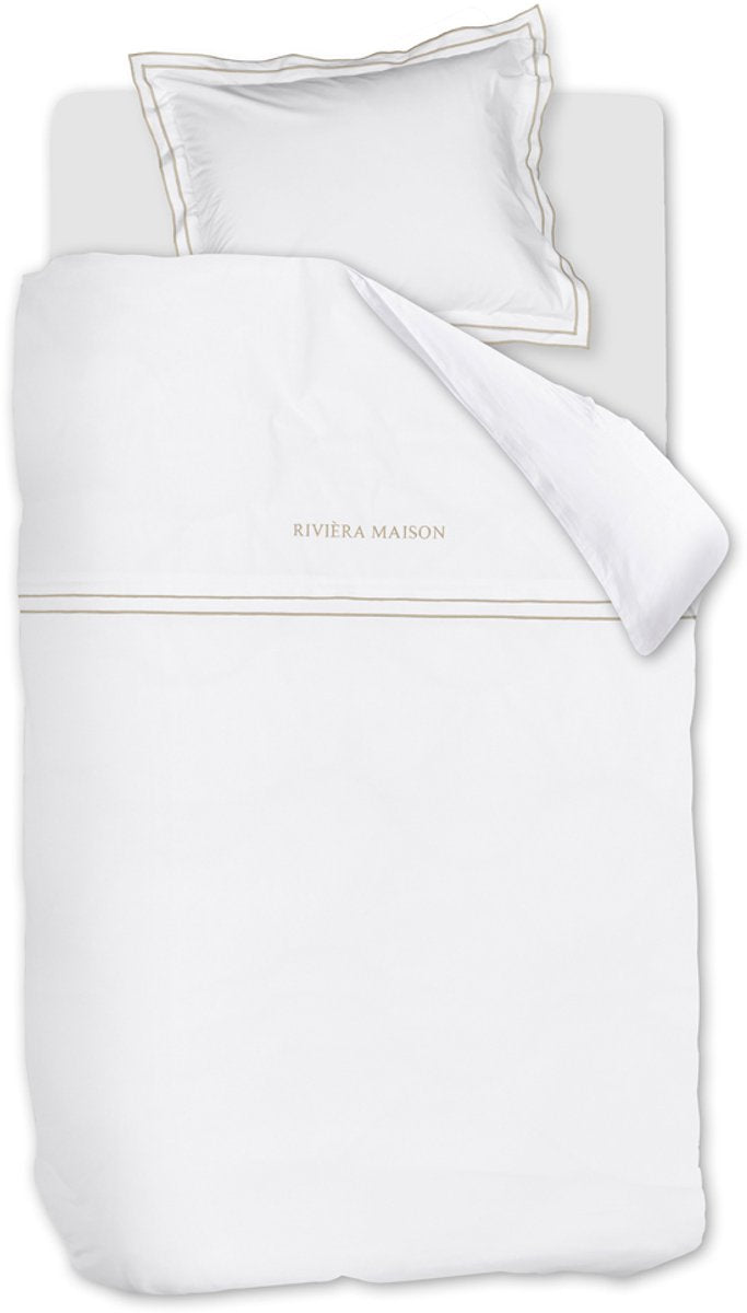 Riviera maison rivièra maison - Housse de couette salute, blanc, 100% coton avec broderie couleur sable