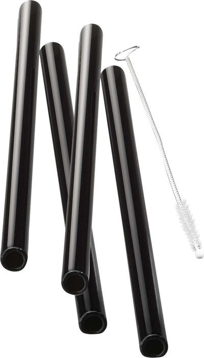 Pailles en verre Gefu future noires – 18 cm – lot de 4 – avec brosse de nettoyage