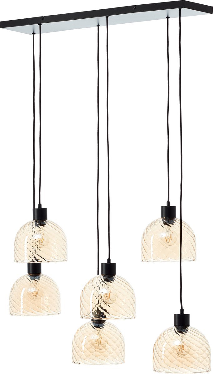 Brilliant casto - suspension - 6 lumières - e27 max 6x25w - verre - ambre - noir
