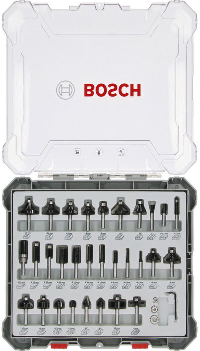 Accessoires Bosch jeu de fraises mixtes 30 pièces - diamètre de tige 6 mm - 2607017474