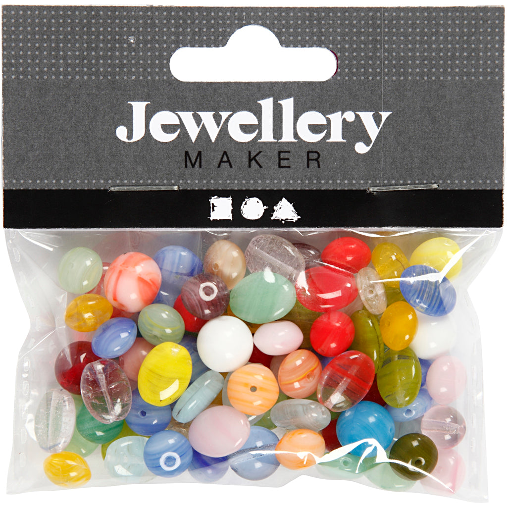 Perles de verre de la compagnie Creativ Divers, ovale, cercle, 60 grammes