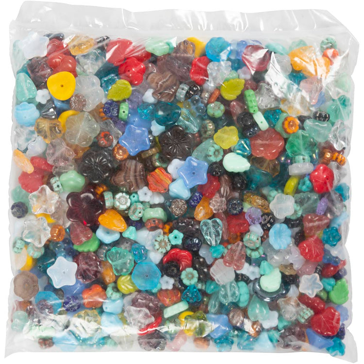 Creativ company perles en verre, feuilles, fleurs, d 6-17 mm, diamètre du trou 0,5-1,5 mm, différentes couleurs, 350 gr 1 boîte
