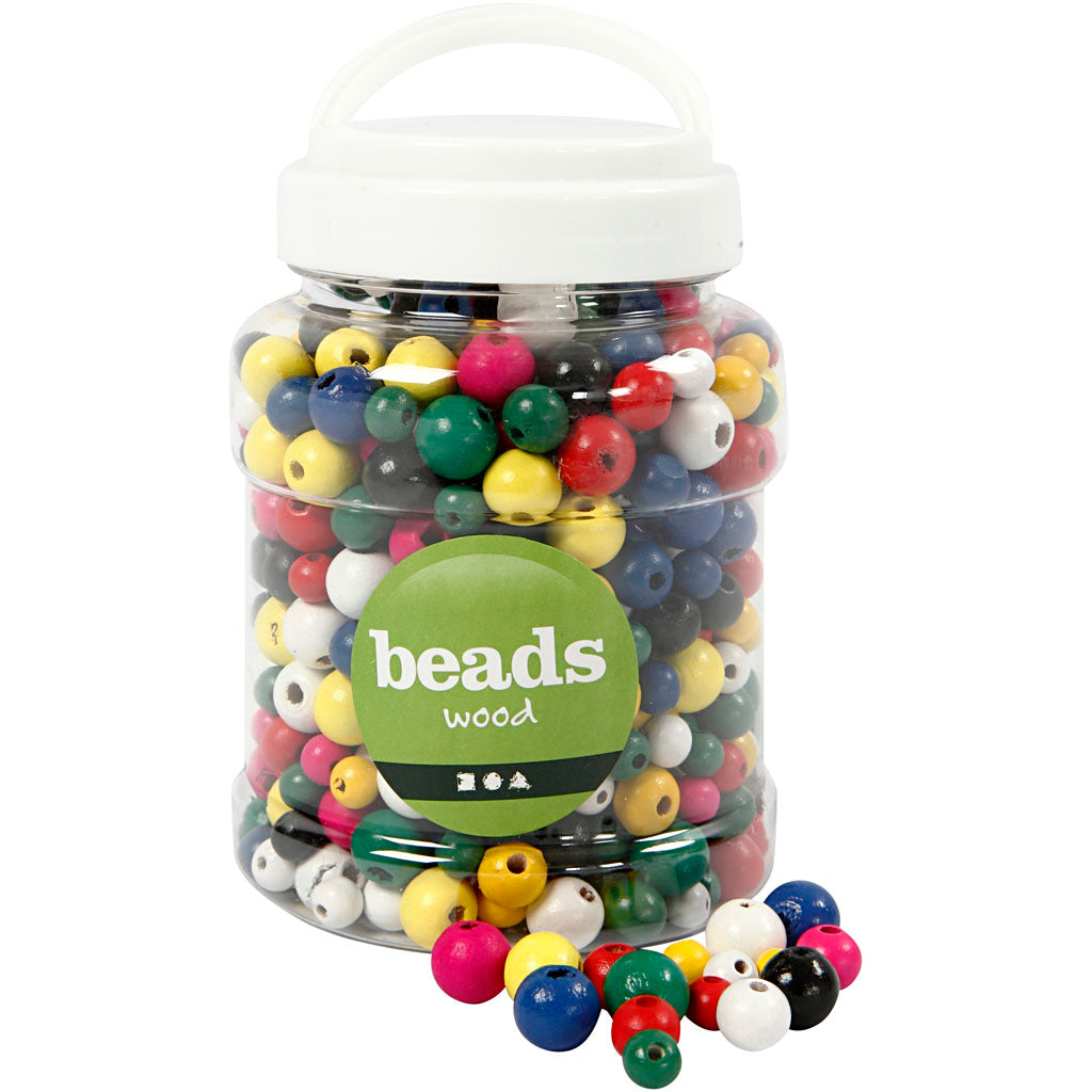 Perles en bois Creativ company, d 8+10+12 mm, diamètre du trou 2-2,5 mm, env. 540 pièces, différentes couleurs, 175 g, 400 ml 1 seau