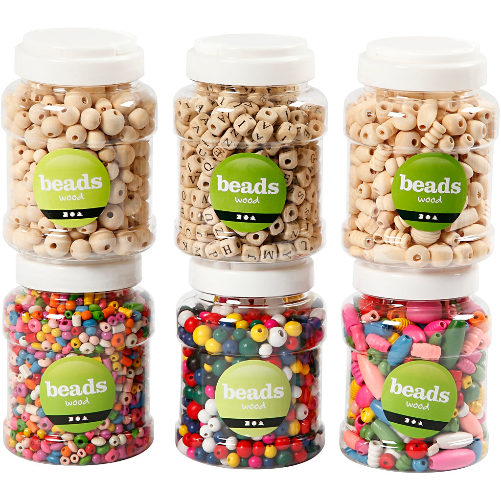 Creativ Company Wooden Beads, D 5-25 mm, 6x200 GR, 6x400 ml 1 boîte