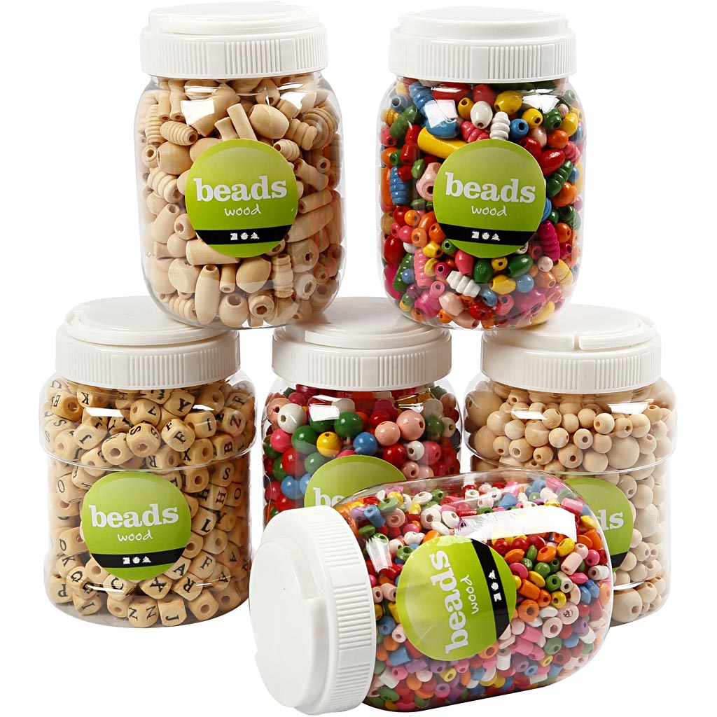 Creativ Company Wooden Beads, D 5-25 mm, 6x200 GR, 6x400 ml 1 boîte