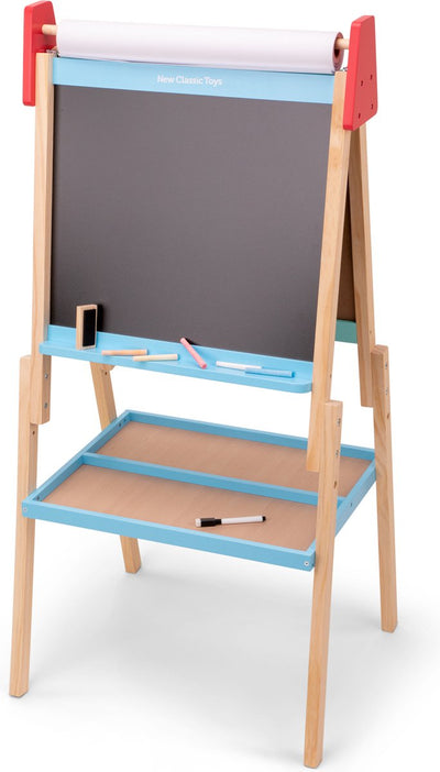 Nouveau tableau noir Classic Toys ® - tableau blanc magnétique - tableau noir - comprenant des crayons de couleur, un marqueur, une gomme et un rouleau de papier