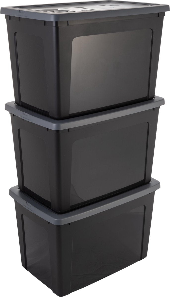 Boîte de rangement Iris clearbox - 70l - plastique - gris noir - lot de 3
