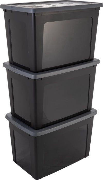 Boîte de rangement Iris clearbox - 70l - plastique - gris noir - lot de 3