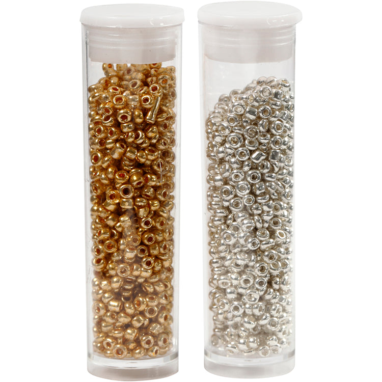 Creativ company perles de rocaille, d 1,7 mm, taille 15 0, diamètre du trou 0,5-0,8 mm, or, argent, 2x7 g 1 boîte