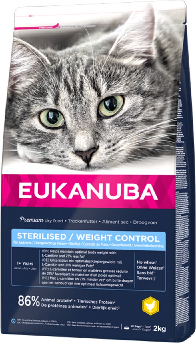 Eukanuba nourriture pour chat adulte stérilisée - contrôle du poids 2 kg