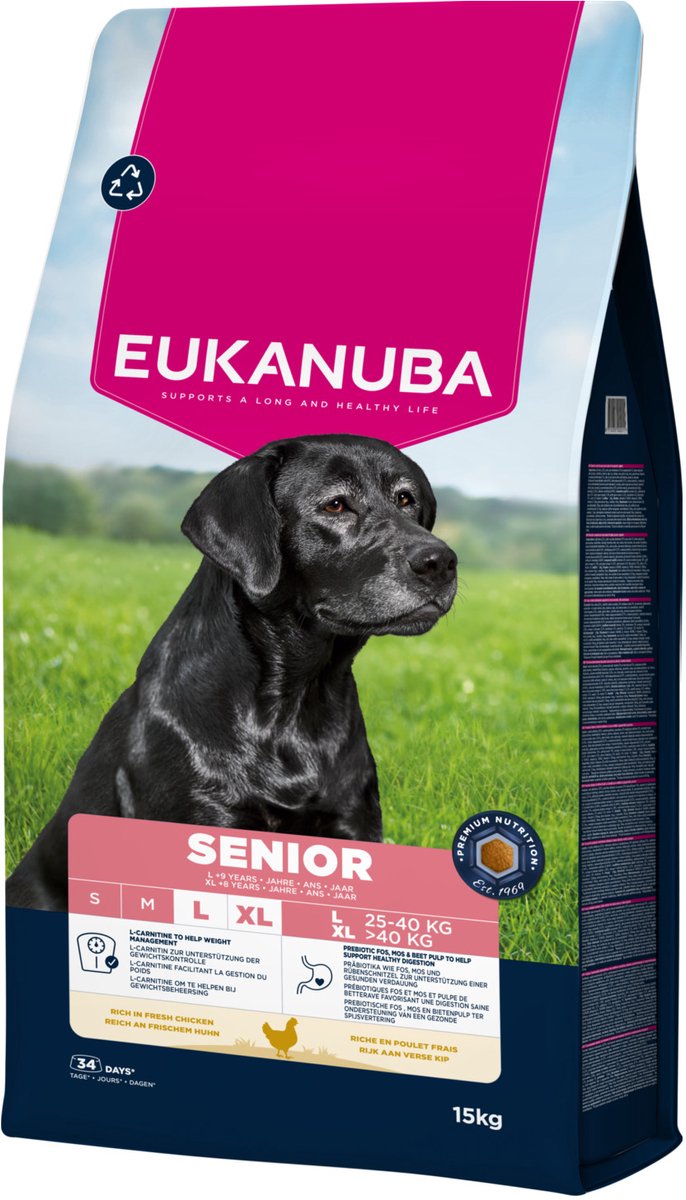 Eukanuba senior - nourriture sèche pour chiens - poulet - 15kg - grandes races