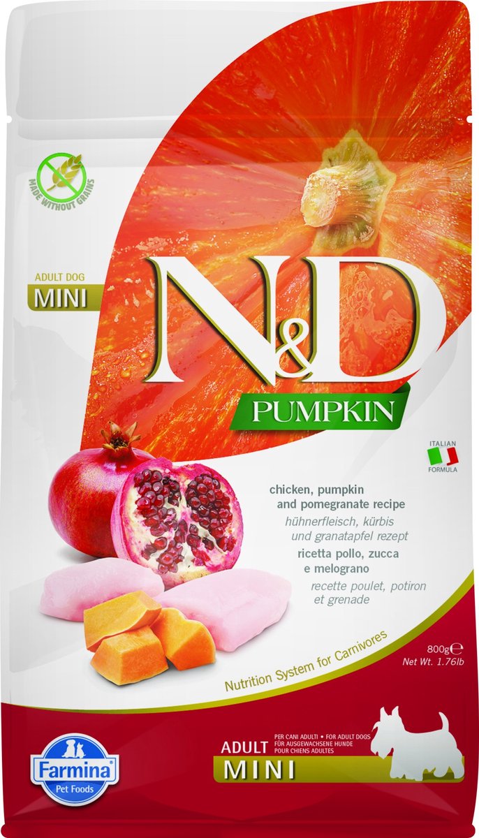 N d nourriture pour chien citrouille poulet petit large 800 gr.