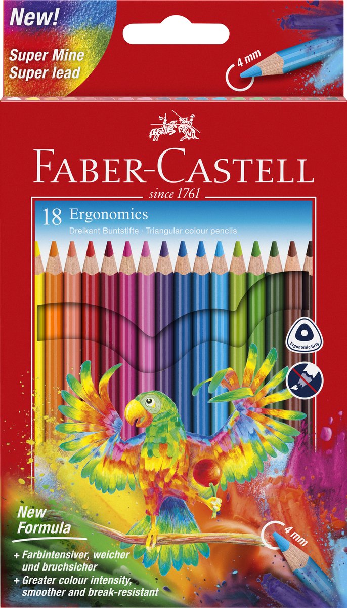 Faber-castell crayon de couleur faber castell ergonomie étui triangulaire en carton de 18 pièces - fc-116514
