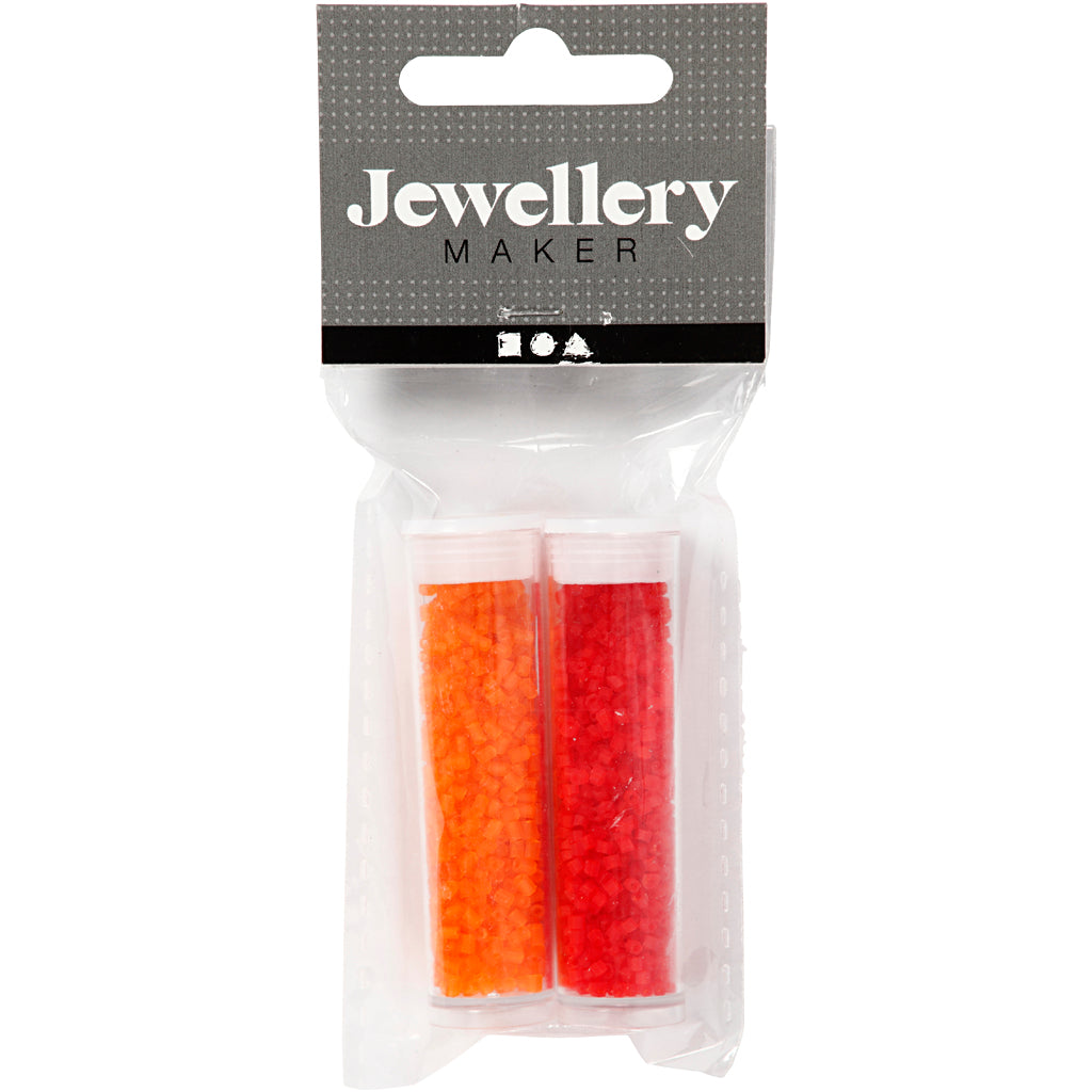 Creativ company perles de rocaille coupe 2, d 1,7 mm, taille 15 0, diamètre de trou 0,5 mm, orange transparent, rouge transparent, 2x7 g 1 boîte