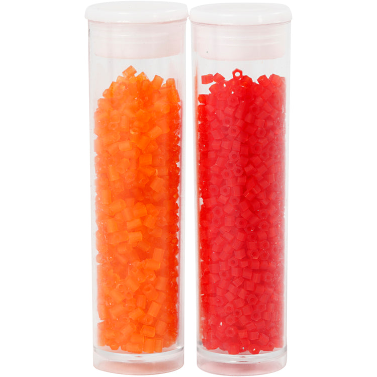 Creativ company perles de rocaille coupe 2, d 1,7 mm, taille 15 0, diamètre de trou 0,5 mm, orange transparent, rouge transparent, 2x7 g 1 boîte