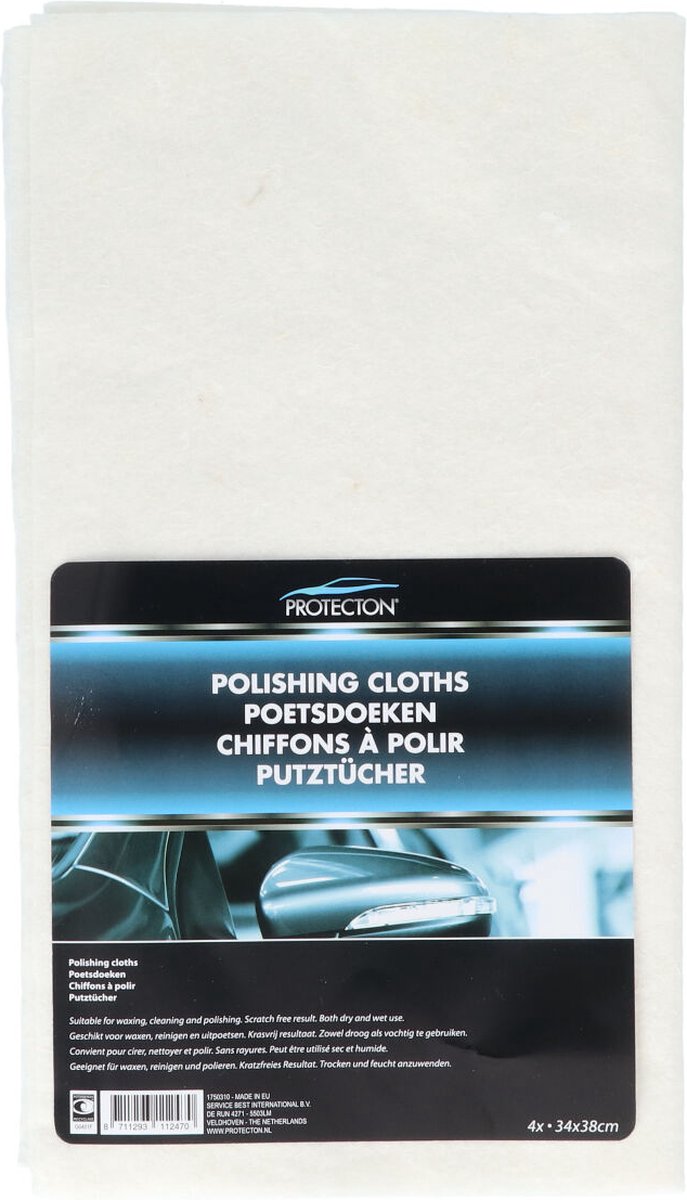 Chiffons de nettoyage Protecton - pour nettoyer l'intérieur de la voiture - pour application manuelle et polissage de la cire - taille 34x38cm - 4 pièces