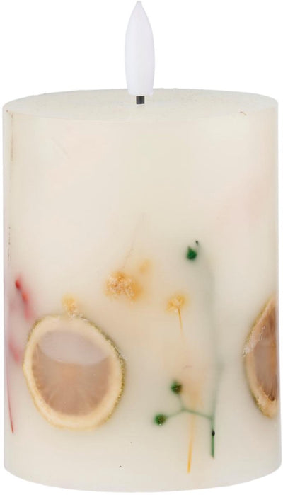 Bougie LED Arti casa - flamme mobile - fleurs séchées - 7 x 10 cm - blanc