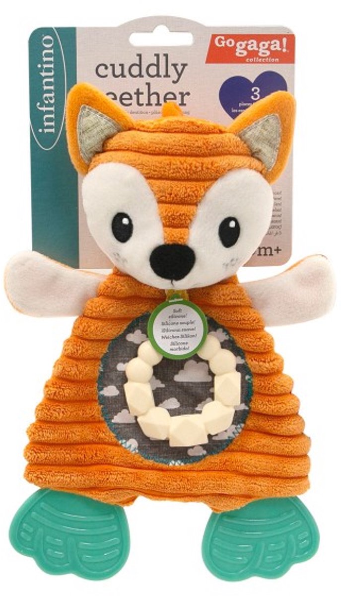 Infantino jouet de dentition renard peluche - jouets sensoriels pour bébé orange blanc.