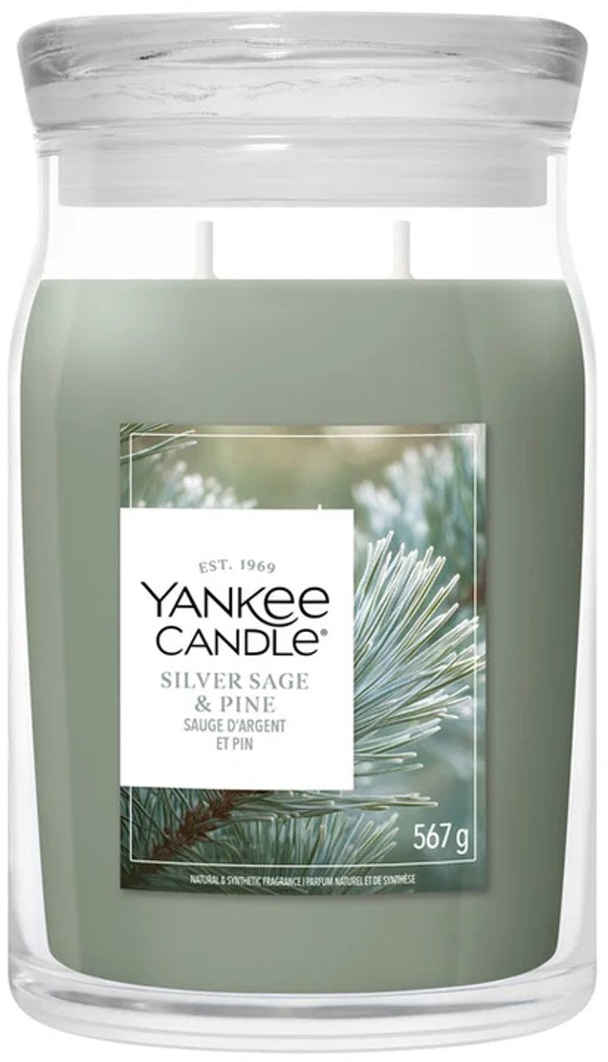 Bougie Yankee - bougie parfumée en grand pot de pin de sauge argentée - 90 heures de combustion - deux mèches