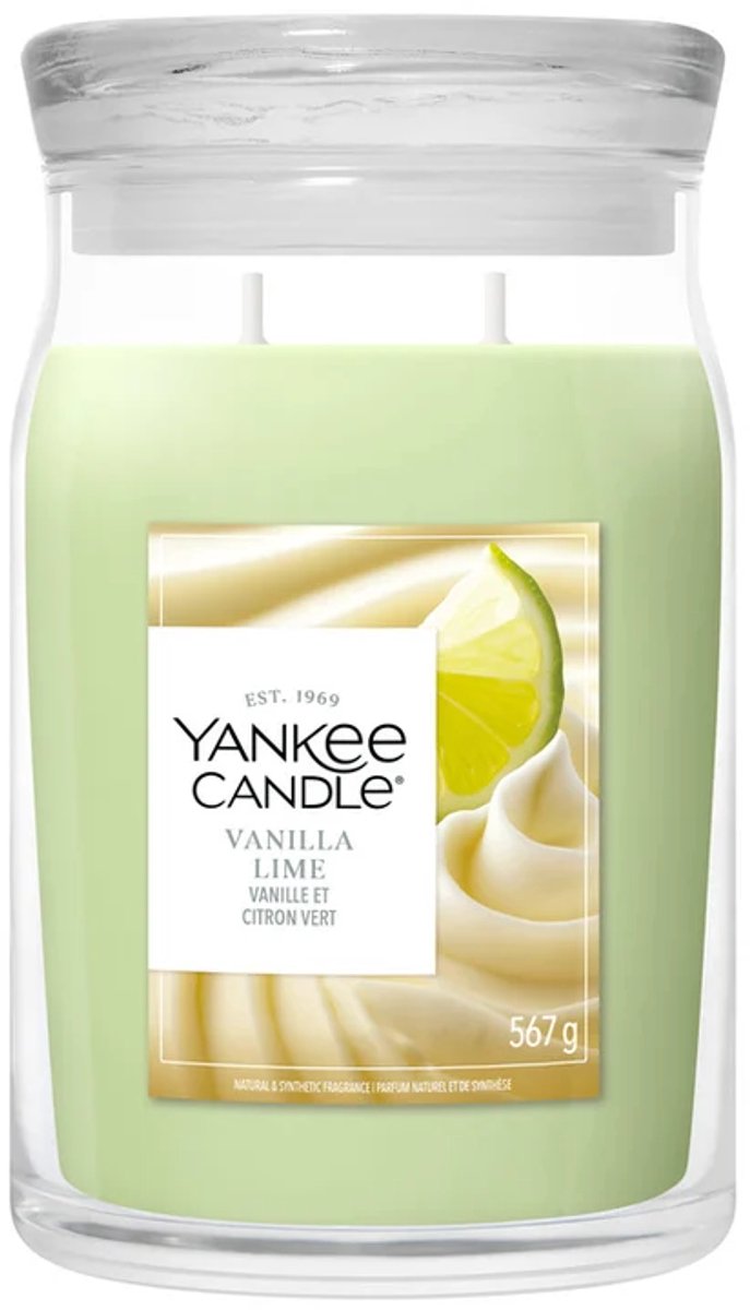Bougie Yankee - bougie parfumée en grand pot vanille-lime - 90 heures de combustion - deux mèches