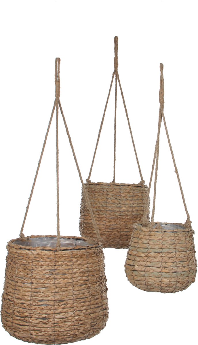Mica decorations pot suspendu avalon - lot de 3 - h90 x ø30 cm - jonc de mer - marron clair