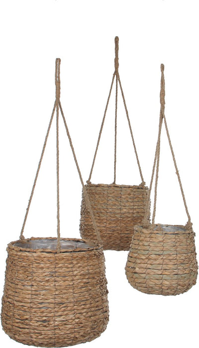 Mica decorations pot suspendu avalon - lot de 3 - h90 x ø30 cm - jonc de mer - marron clair