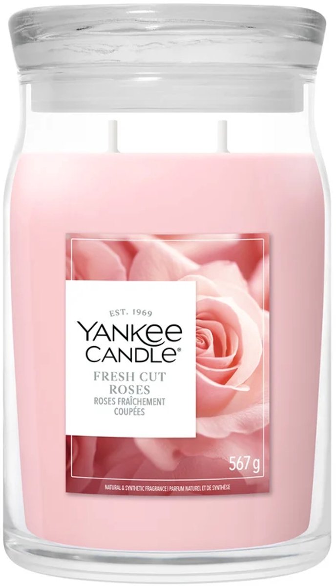 Bougie Yankee - bougie parfumée en grand pot de roses fraîchement coupées - 90 heures de combustion - deux mèches