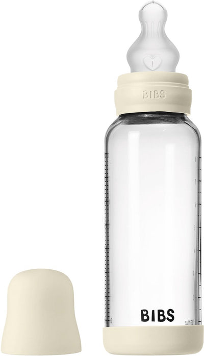 Gourde Bibs - débit moyen - 240 ml - verre silicone - ivoire