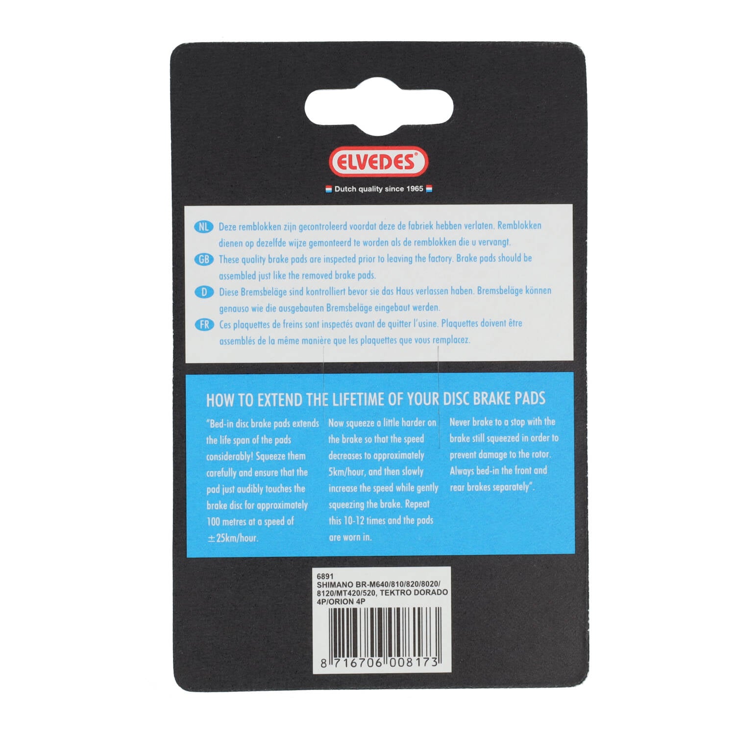 Jeu de plaquettes de frein à disque Elvedes organic Shimano BR-M810 (1 paire)