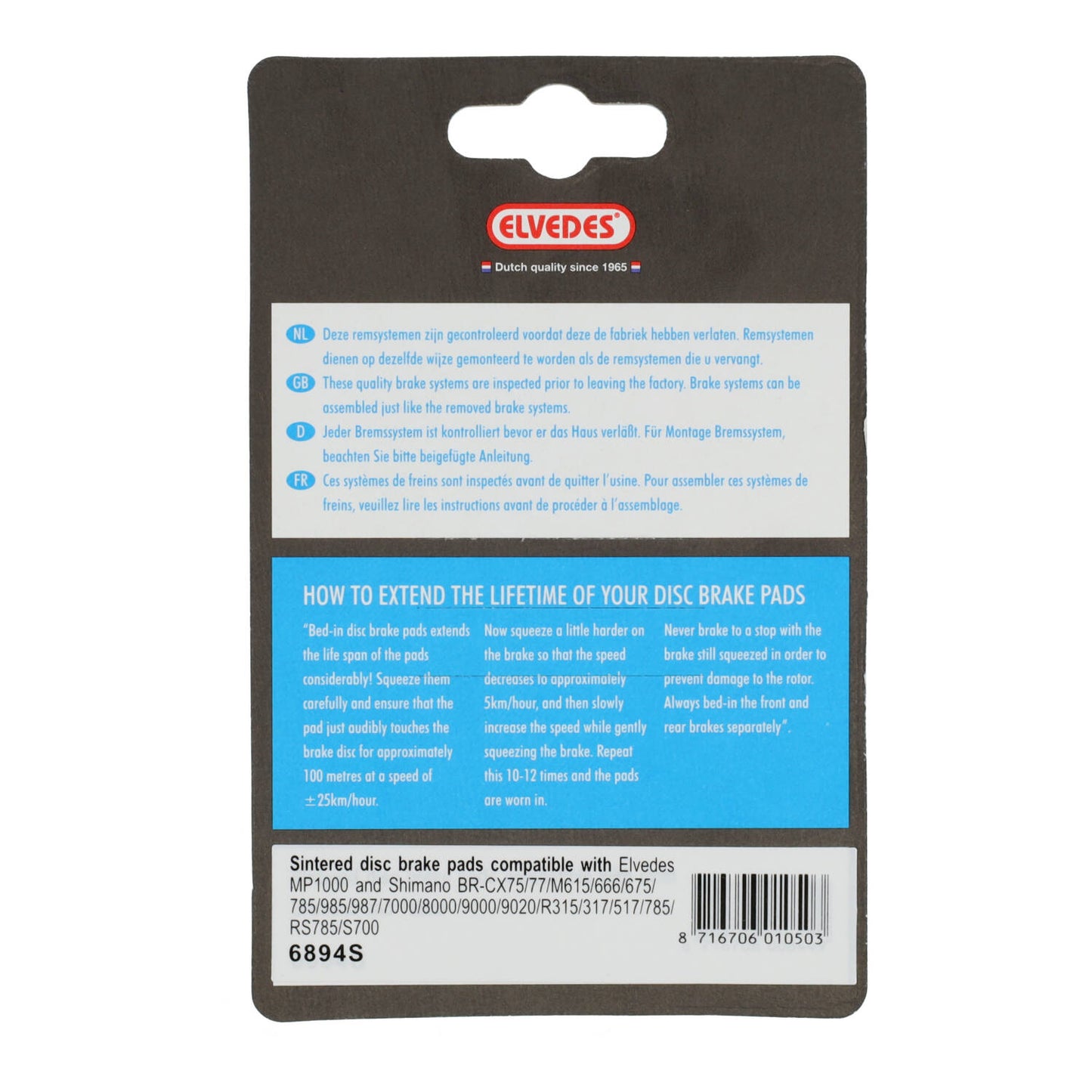 Kit plaquettes de frein à disque Elvedes Shimano BR-M666, M785, M985, M988, R785, RS785 - fritté (1 paire)
