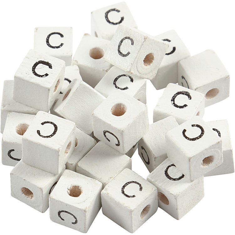 Perles lettre Creativ company, c, dim. 8x8 mm, diamètre intérieur 3 mm, blanc, 25 pièces 1 boîte