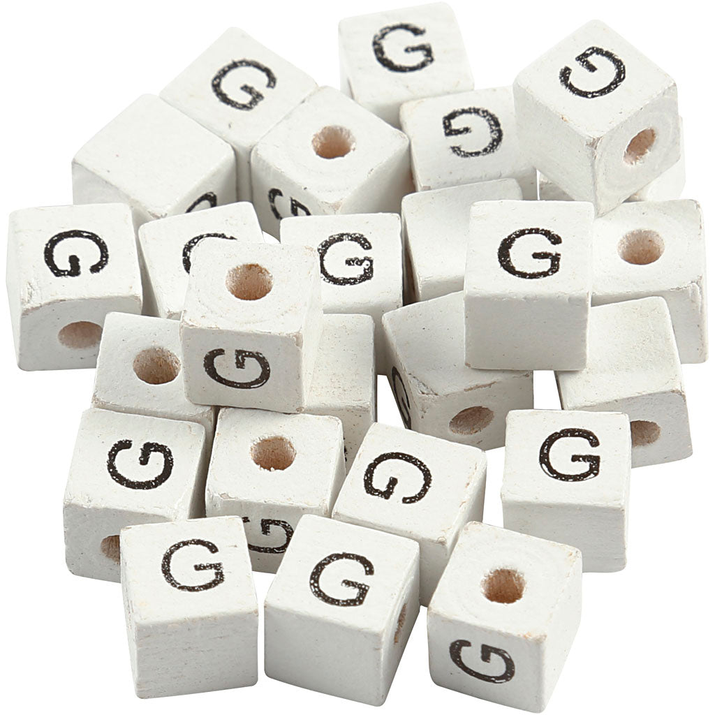 Perles lettres Creativ company, g, dim. 8x8 mm, diamètre intérieur 3 mm, blanches, 25 pièces 1 boîte
