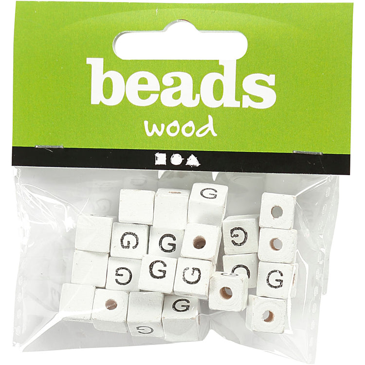 Perles lettres Creativ company, g, dim. 8x8 mm, diamètre intérieur 3 mm, blanches, 25 pièces 1 boîte