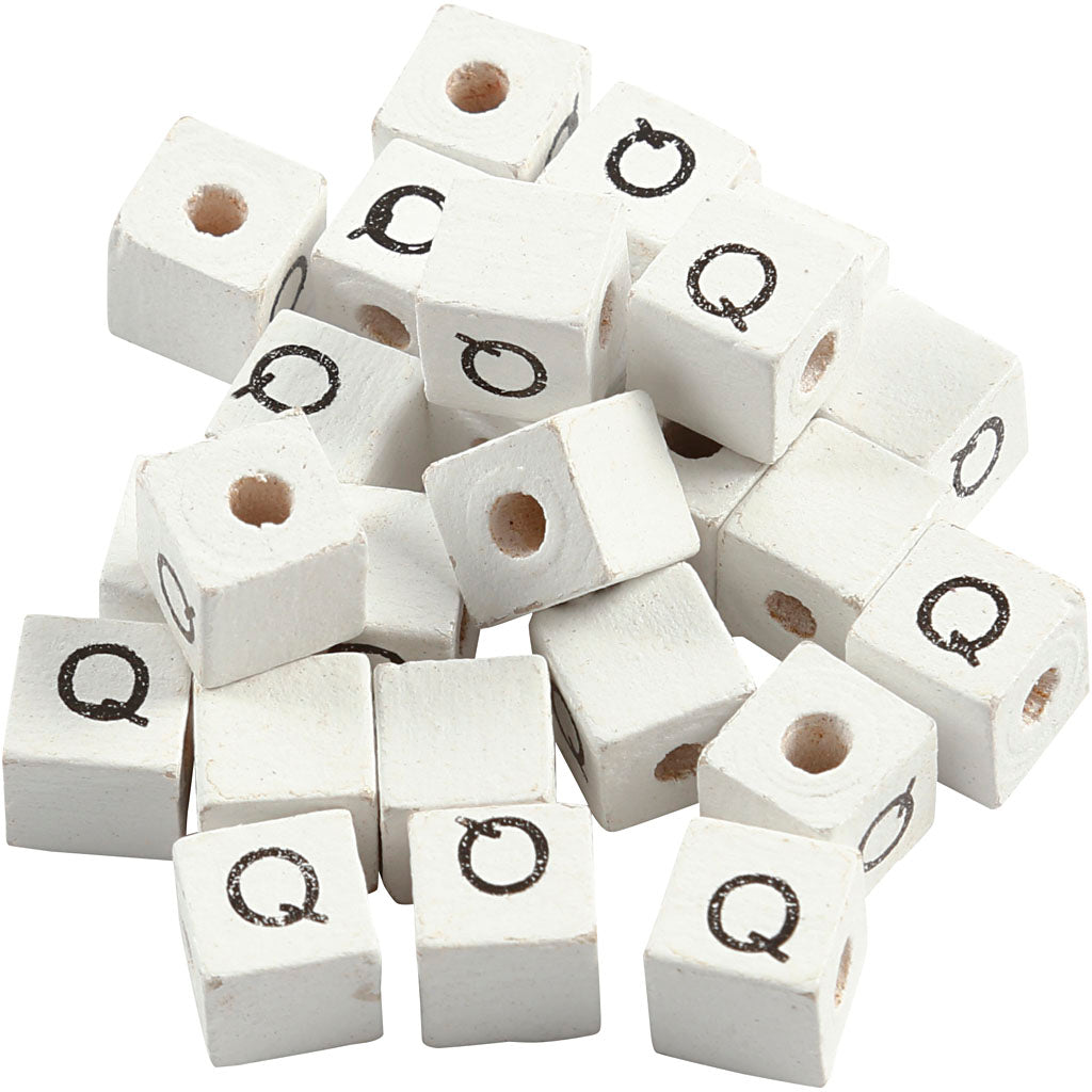Perles lettre Creativ company, q, dim. 8x8 mm, diamètre intérieur 3 mm, blanches, 25 pièces 1 boîte