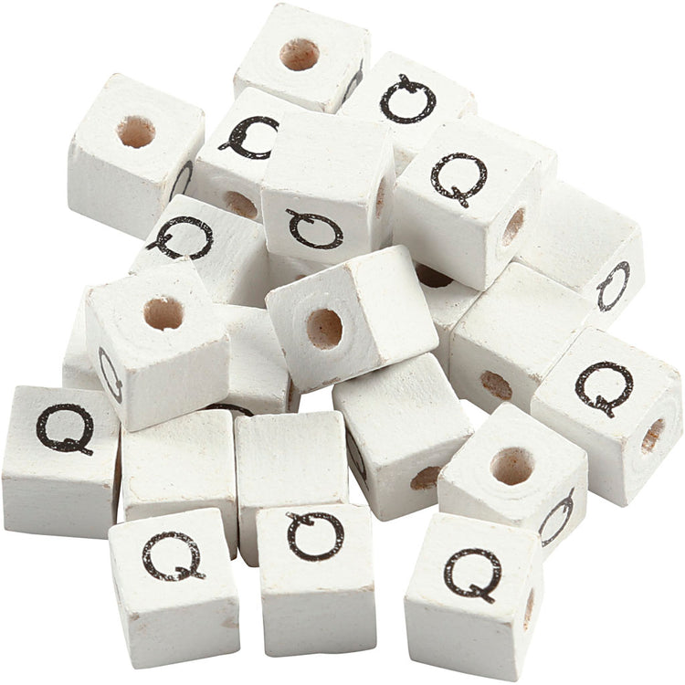 Perles lettre Creativ company, q, dim. 8x8 mm, diamètre intérieur 3 mm, blanches, 25 pièces 1 boîte