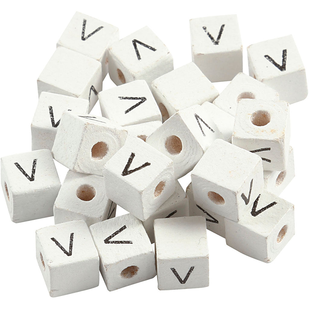 Perles lettre Creativ company, v, dim. 8x8 mm, diamètre intérieur 3 mm, blanches, 25 pièces 1 boîte