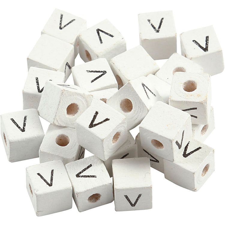 Perles lettre Creativ company, v, dim. 8x8 mm, diamètre intérieur 3 mm, blanches, 25 pièces 1 boîte