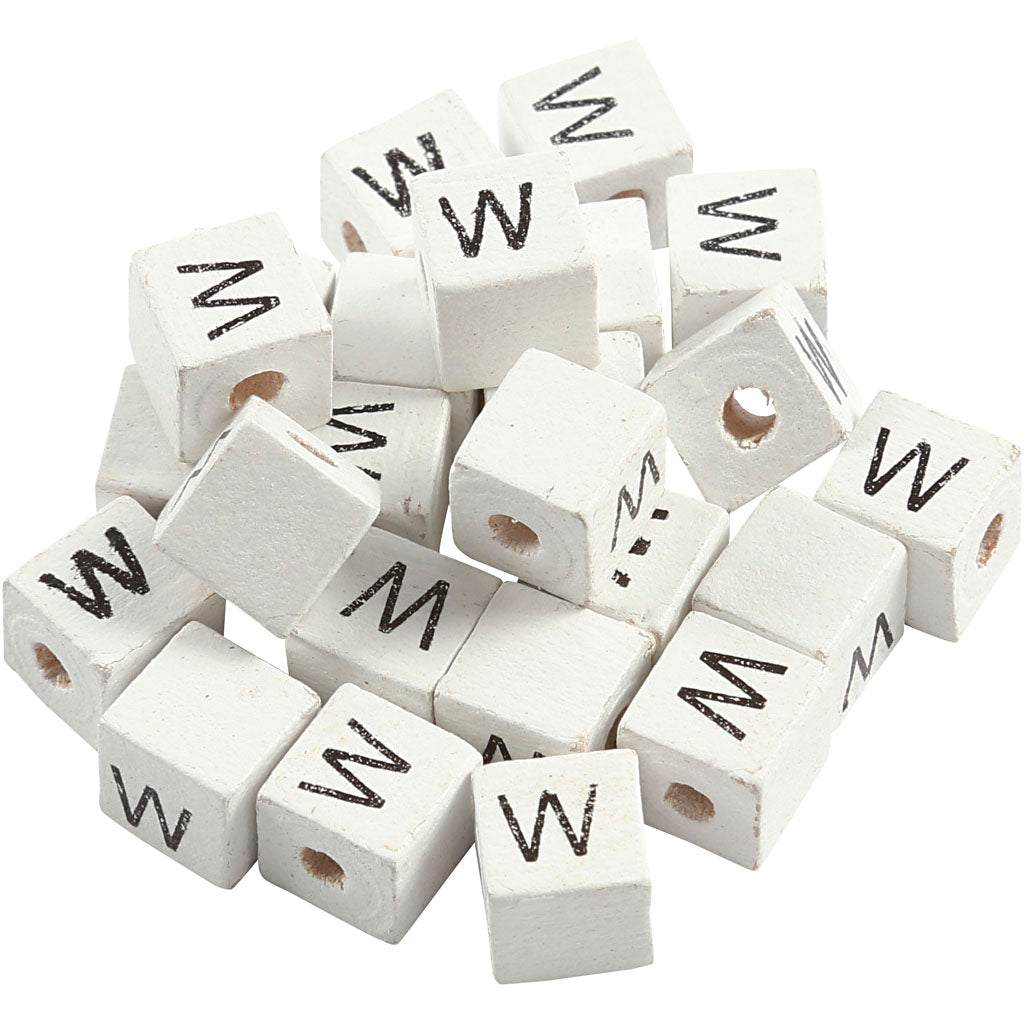 Perles lettres Creativ company, w, dim. 8x8 mm, diamètre intérieur 3 mm, blanches, 25 pièces 1 boîte