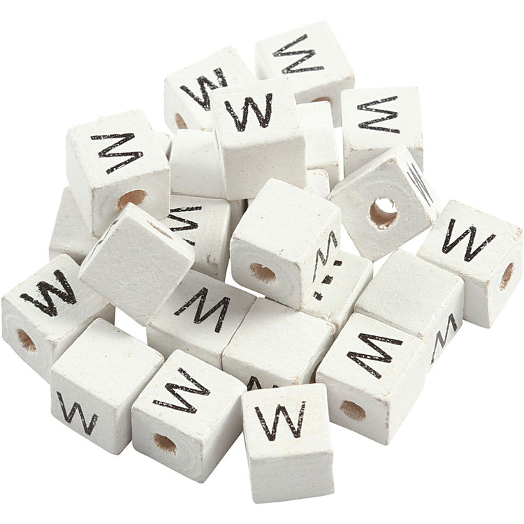 Perles lettres Creativ company, w, dim. 8x8 mm, diamètre intérieur 3 mm, blanches, 25 pièces 1 boîte