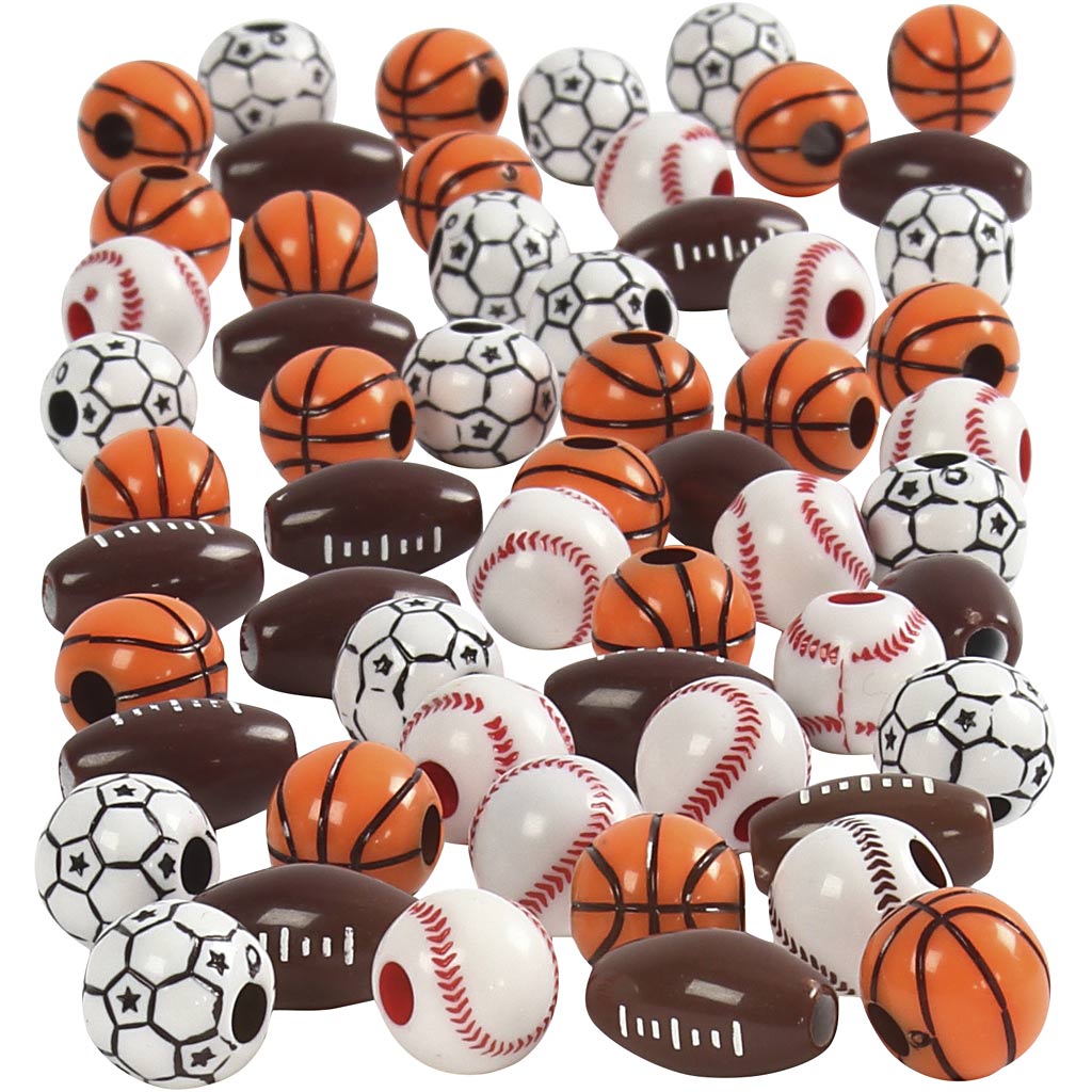 Perles de sport Creativ Company, taille 11-15 mm, diamètre du trou 3-4 mm, env. 55 pièces, différentes couleurs, 45 g 1 boîte