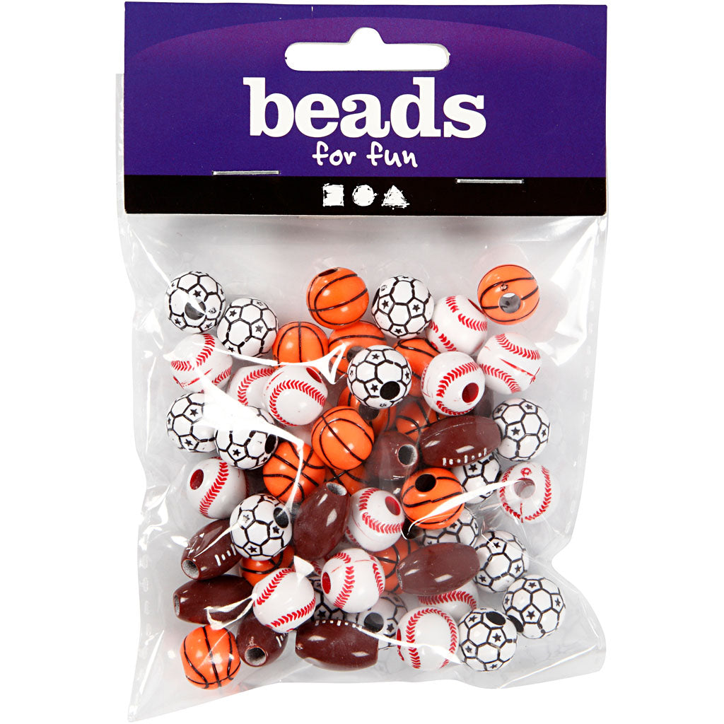 Perles de sport Creativ Company, taille 11-15 mm, diamètre du trou 3-4 mm, env. 55 pièces, différentes couleurs, 45 g 1 boîte