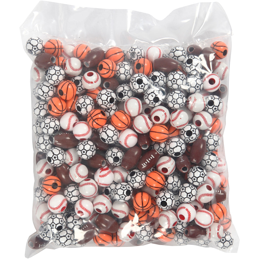 Perles de sport Creativ Company, taille 11-15 mm, diamètre du trou 3-4 mm, env. 220 pièces, différentes couleurs, 270 g 1 boîte