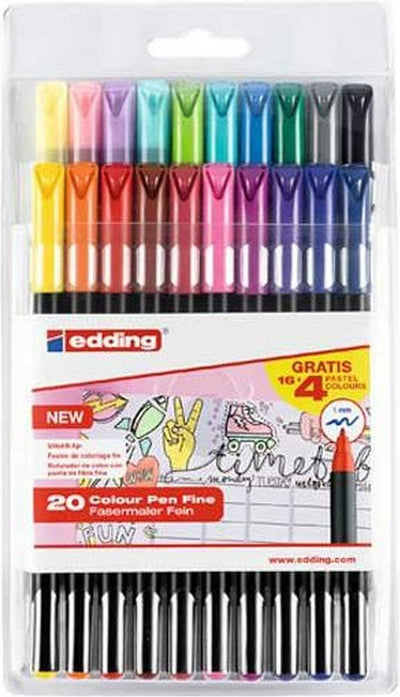Edding 1200 - feutres - lot de 20 couleurs en étui - pointe ronde 1 mm - rentrée scolaire