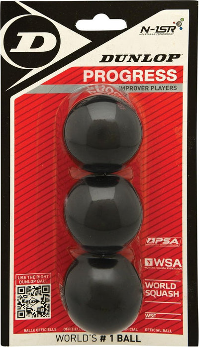 Dunlop progress - balles de squash joueur intermédiaire - blister 3 balles - noir