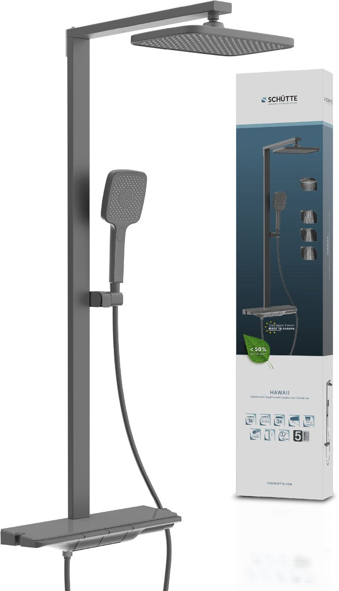 Système de douche Schütte hawaii - douche à effet pluie - avec robinet thermostatique - graphite mat