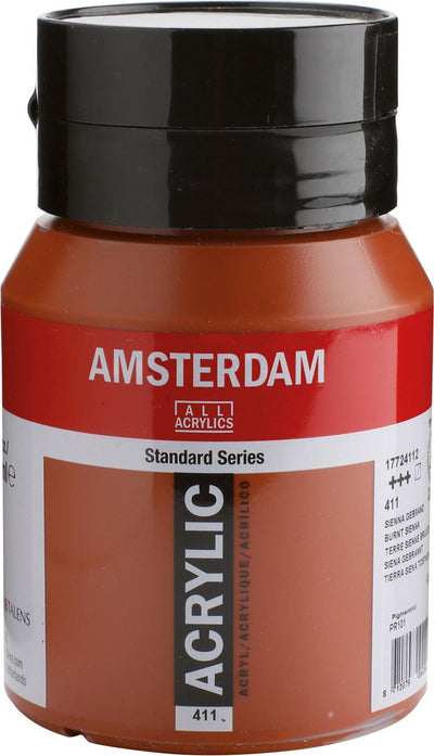 Pot de peinture acrylique série standard Amsterdam 500 ml sienne brûlée 411